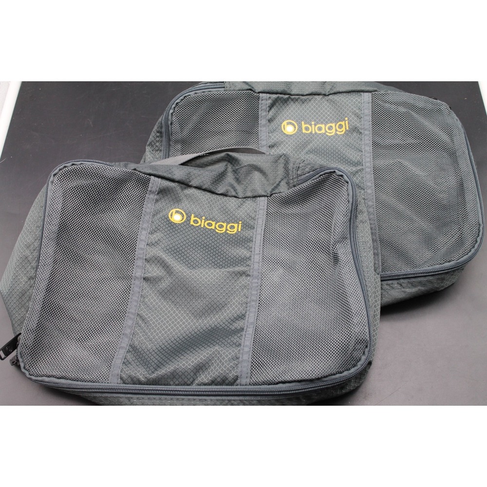 Biaggi Travel Packing Cubes Set of 2 Gray Mesh Zip Organizer Bags 13.5x9.5x4.5